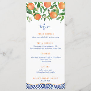 Menu Carrelage bleu classique Wedding shower Citrus Ora