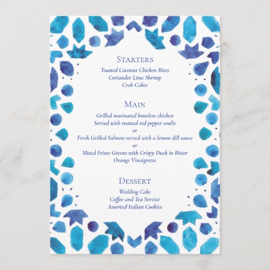 Menu Carrelage bleu Mariage côtier (Devant)