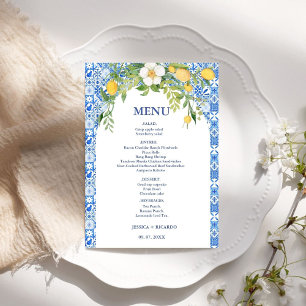 Menu Carrelage méditerranéen bleu citron bohème Mariage
