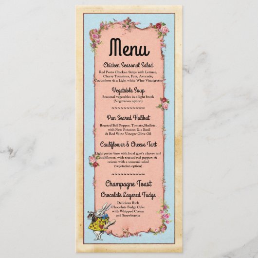 Menu Cartes de Mariage Réception Wonderland Rabbit (Devant)