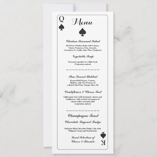 Menu Cartes de Réception de Mariage As de Pique (Devant)