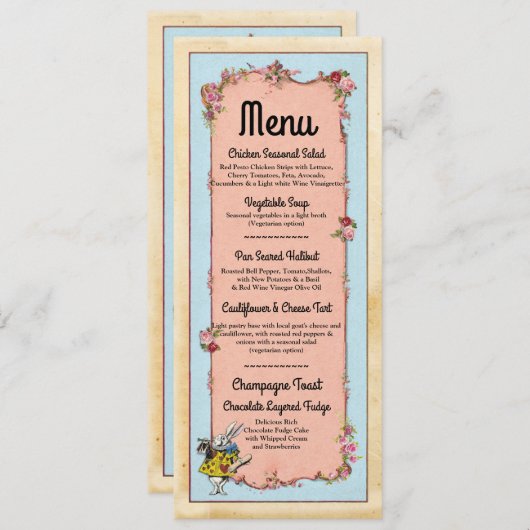 Menu Cartes de réception de mariage Wonderland Rab (Devant / Derrière)
