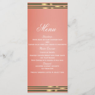Menu Carton d'invitation chic en pêche corail et or