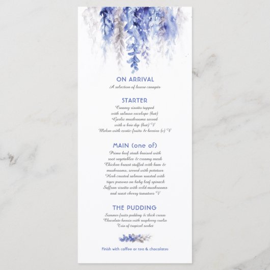 Menu cascade aquarelle bleu gris mariage d'hiver (Dos)