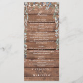 Menu Cascade Floral en Bois Rustique Monogramme Mariage (Devant)