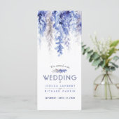 Menu cascading waterverf blauw grijs winterbruilof (Staand voorkant)