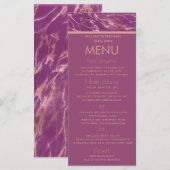 Menu Cassis rose marbre doré romantique design élégant. (Devant / Derrière)