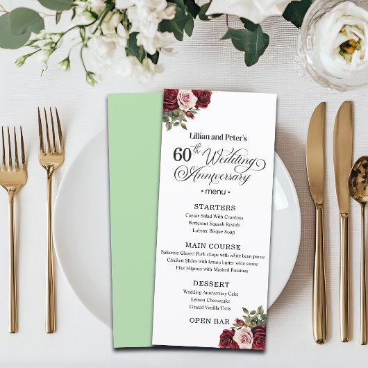 Menu Célébration de mariage 60 ans élégante florale