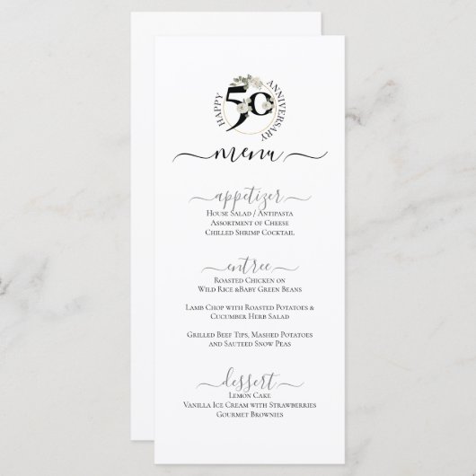 MENU CÉLÉBRATION DU 50E ANNIVERSAIRE (Devant / Derrière)