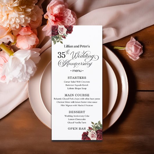 Menu Célébration élégante de fleurs pour 35e anniversai