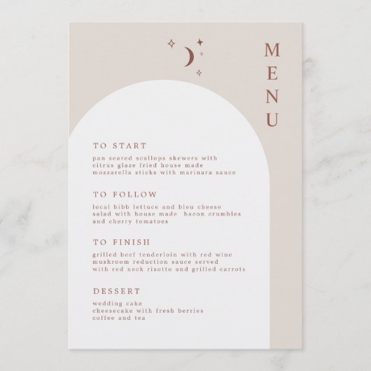 Menu CELESTE Boho Moon & Stars Terracotta Arch (Devant)