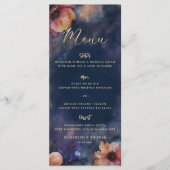 Menu Celestial Floral Galaxy Starry Night Blue Wedding (Devant)