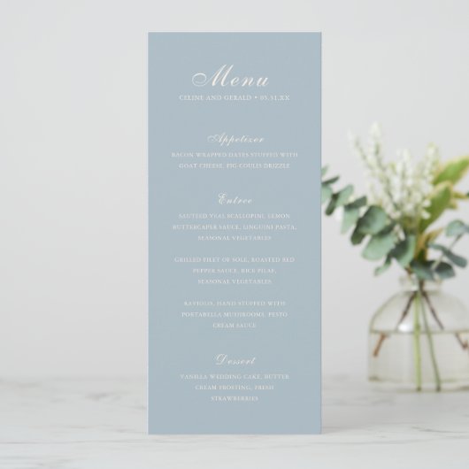 Menu Celine Muted Blue Mariage élégant (Debout devant)