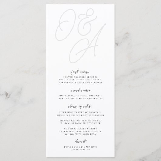 Menu Cendre | Mariage de monogramme de filigrane de scr (Devant)