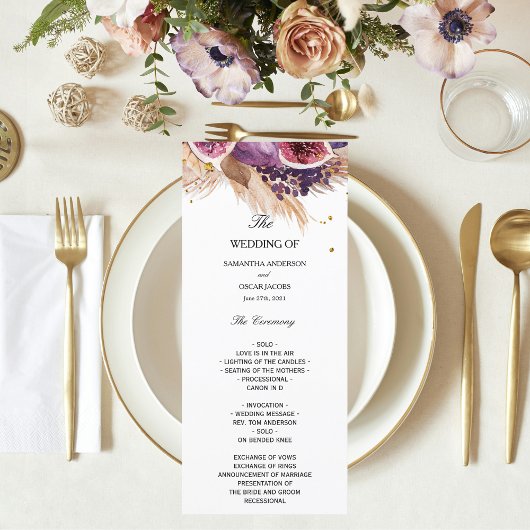 Menu Cérémonie de mariage Élégantes Pampas & Figues Vio
