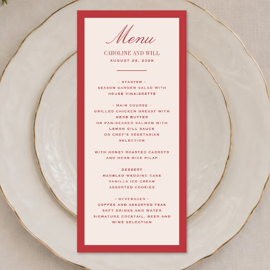 Menu Cérémonie de mariage ou réception classique élégan