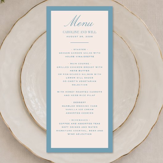Menu Cérémonie de mariage ou réception classique élégan