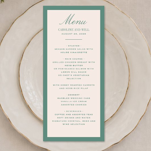 Menu Cérémonie de mariage ou réception classique élégan