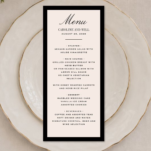 Menu Cérémonie de mariage ou réception classique élégan