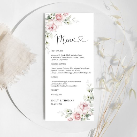 Menu Cérémonie de Mariage Roses Roses Roses Roses 