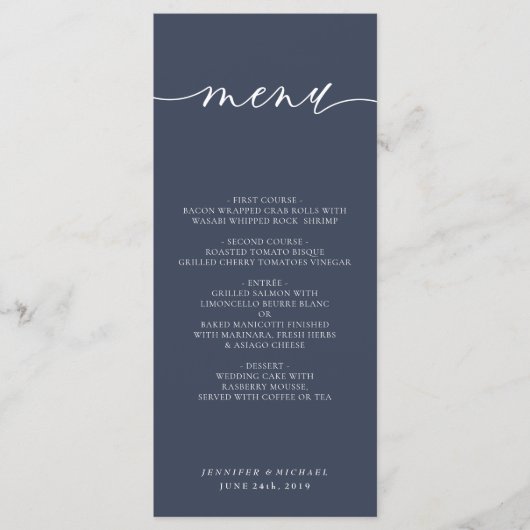 Menu Cérémonie de Mariage simple moderne de la Marine (Devant)