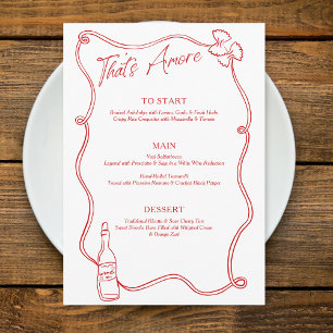 Menu C'est Amore Whimsical Main tiré Chic Rouge Italien