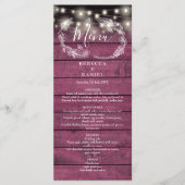 Menu Chaîne éclaire Floral Rustique Mariage en bois rou (Devant)