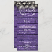 Menu Chaîne éclaire Rustique violet bois Mariage Floral (Devant / Derrière)
