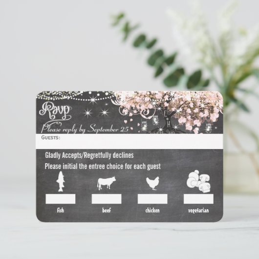 Menu Chalkboard Choice Pink Heart Leaf Tree RSVP (Debout devant)