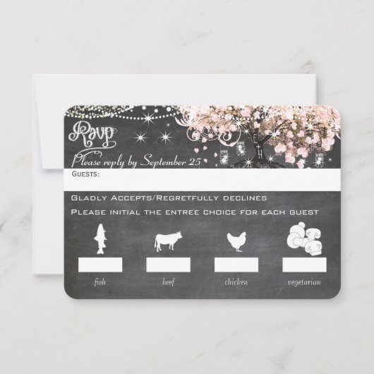 Menu Chalkboard Choice Pink Heart Leaf Tree RSVP (Devant)