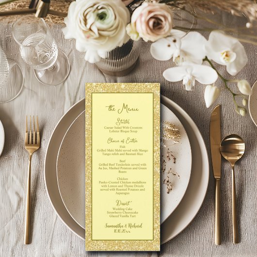 Menu Champagne Beige Gold Parties scintillant 4x9" Mari