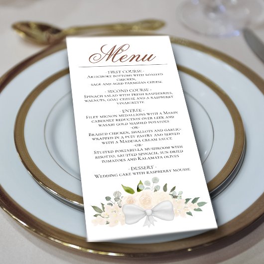 Menu Champagne Pêche Aquarelle Florale Mariage élégant