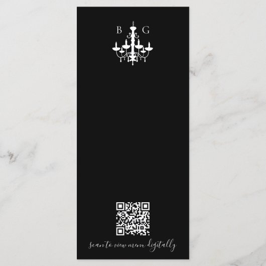 Menu Chandelier noir blanc Mariage QR Code (Dos)