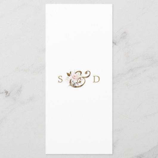 Menu Charm Rose Blush Gold Flowers Monogramme Mariage (Dos)