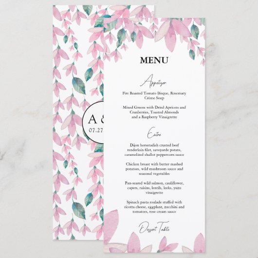 Menu Charmant Fleurs de Glycine Rose (Devant / Derrière)