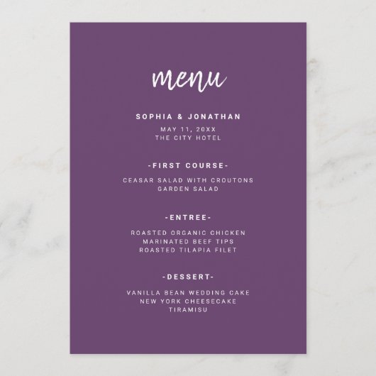 Menu Châssis minimaliste moderne | MARIAGE (Devant)