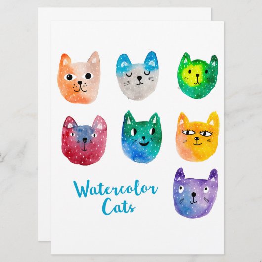 Menu Chats et amis à l'aquarelle (Devant / Derrière)