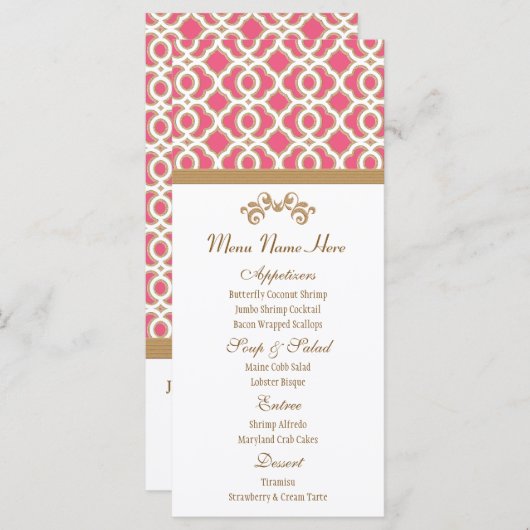 Menu chaud rose et or marocain (Devant / Derrière)