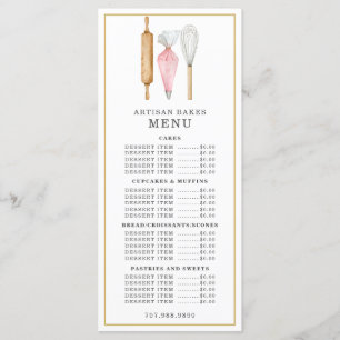 Menu Chef Pâtissier Boulangerie Aquarelle Ustensiles de