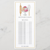 Menu Chef Pâtissier Ustensiles de Cuisine Aquarelle (Devant)