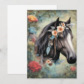 Menu Cheval brun dans les fleurs. (Devant / Derrière)