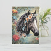 Menu Cheval brun dans les fleurs. (Debout devant)