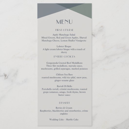 Menu Chic Abstrait géométrique Sage Marine Dusty Blue (Devant)