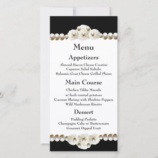 Menu Chic Black & White Pearl Mariage (Devant)