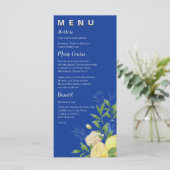 Menu Chic Blue Jaune Floral Lemon Summer Wedding Party (Debout devant)