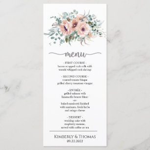 Menu Chic Blush Floral Mariage Dîner Menu