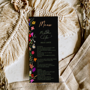 Menu Chic boho fleur sauvage lumineux jardin mariage