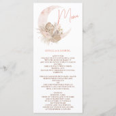 Menu Chic boho rustique pampas mariage lune fleurie (Devant)