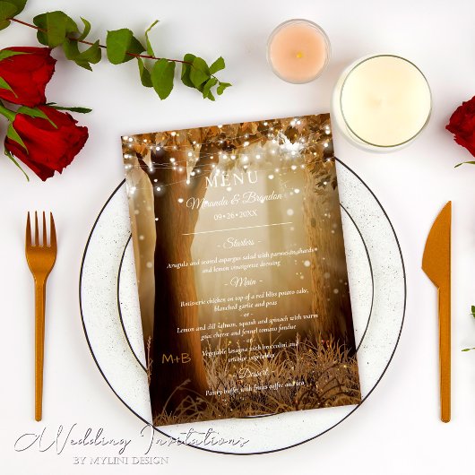 Menu Chic Country Tree String lights Rustic Mariage