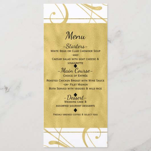 Menu chic de mariage en spirale florale or blanc e (Devant)